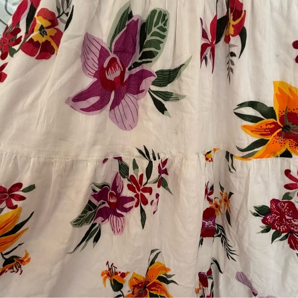eShakti white tropical floral sleeveless tiered maxi dress size S 4 - Picture 3 of 14